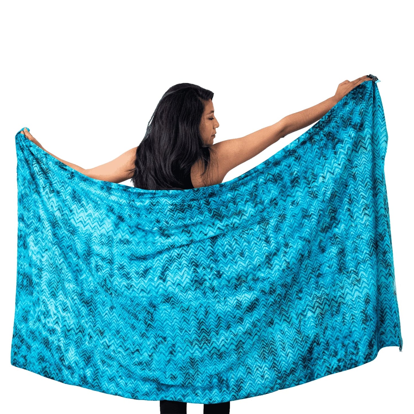 Sarong with Wavy-Pattern - Underwater Optics - Pareo, Scarf, Shawl - Batik, Tie-Dye, Block Print - blue-green-brown