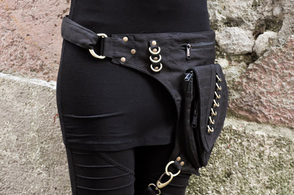 Belt Bag - with Leg Buckle and Brass Decoration - black