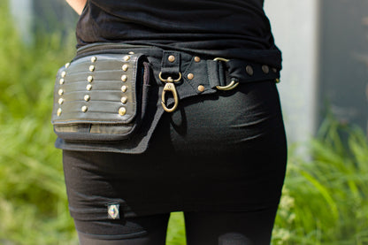 Belt Bag - with Artificial Leather and Brass Decoration - black