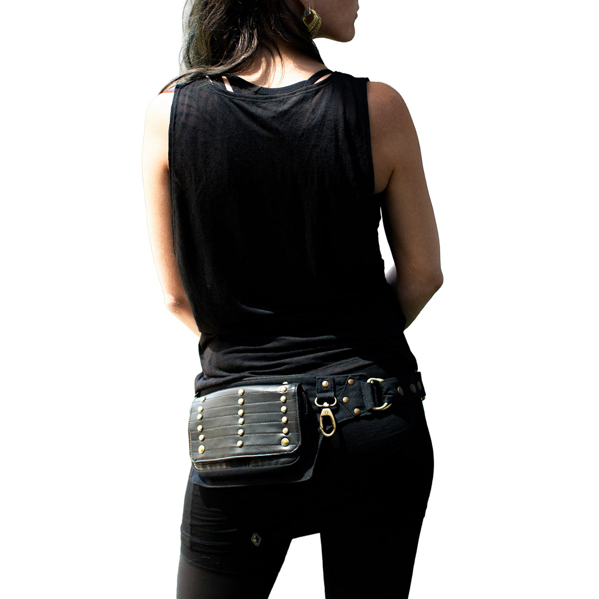 Bauchtasche aus Baumwolle und Kunstleder mit Messing-Details, Reißverschlussfächern und verstellbarem Tragegurt