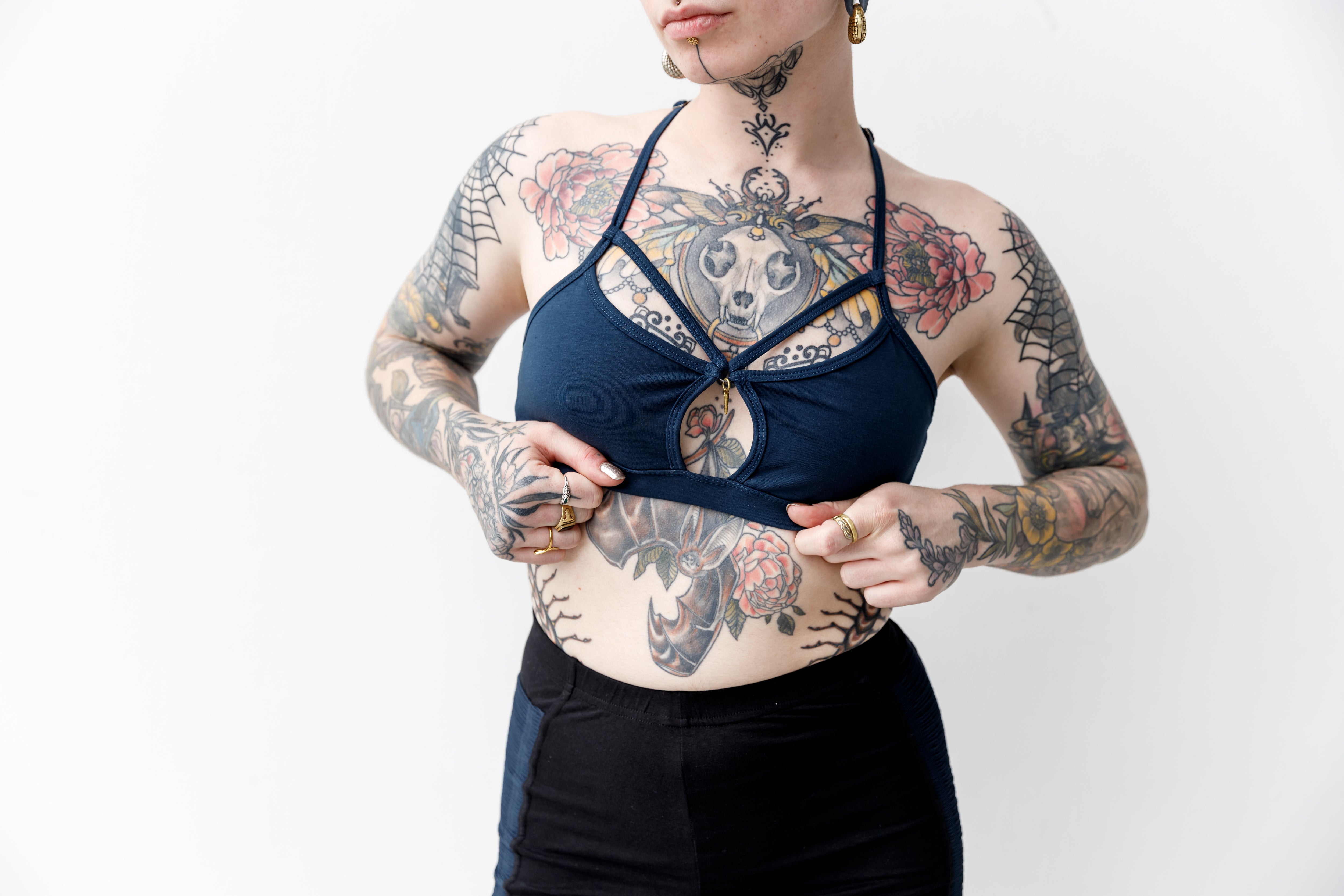 Strappy Bra - with Brass Detail - Bralette, Bustier - petrol-blue