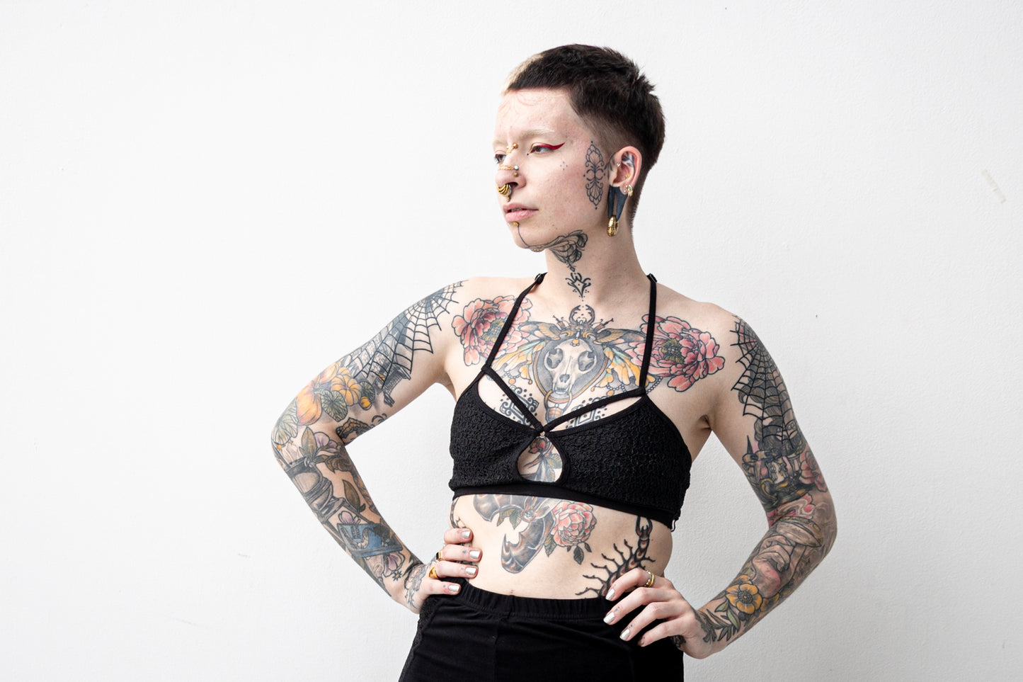 Riemchen BH - gemusterte Spitze - Bralette, Bustier - schwarz