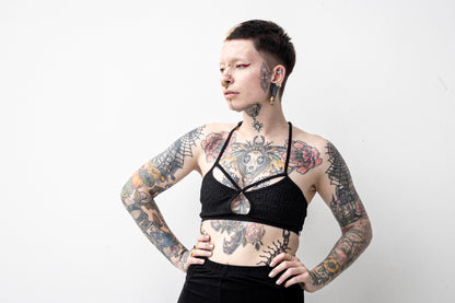 Riemchen BH - gemusterte Spitze - Bralette, Bustier - schwarz