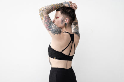 Riemchen BH - gemusterte Spitze - Bralette, Bustier - schwarz