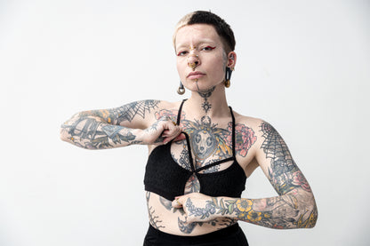 Riemchen BH - gemusterte Spitze - Bralette, Bustier - schwarz