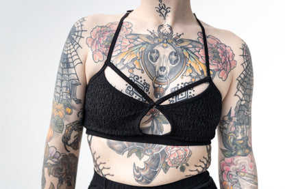 Riemchen BH - gemusterte Spitze - Bralette, Bustier - schwarz