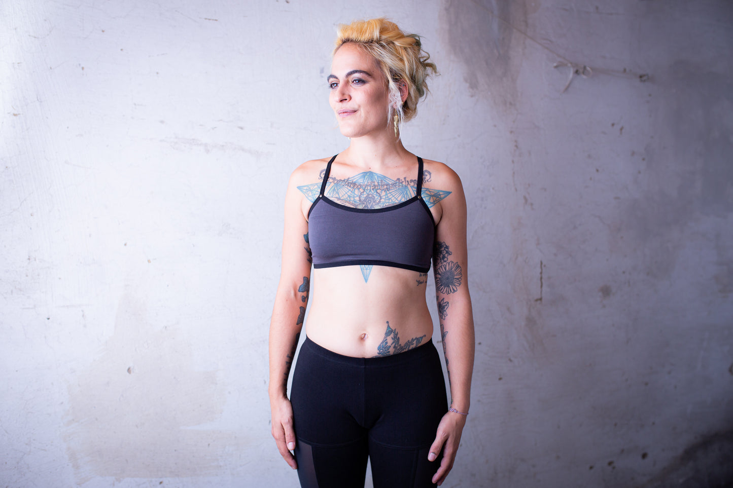 Black String Bra - with Rivets - Bra Top, Bralette, Bustier, Sports Bra, Yoga Top - gray