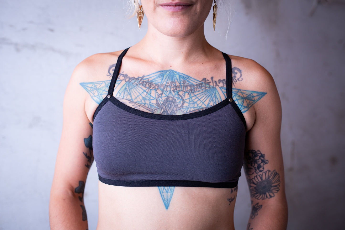 Black String Bra - with Rivets - Bra Top, Bralette, Bustier, Sports Bra, Yoga Top - gray