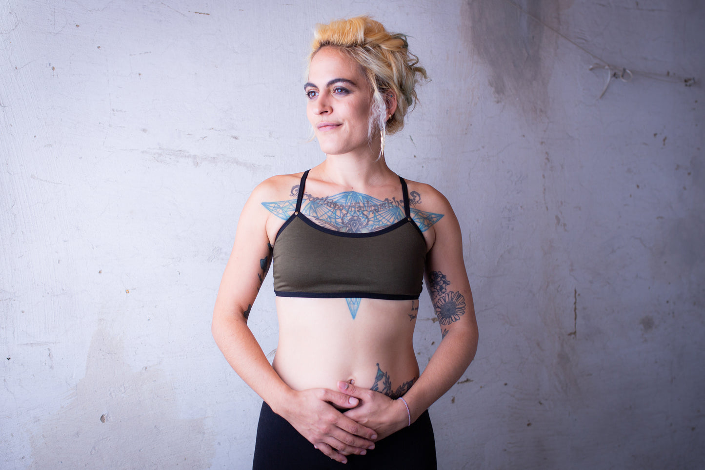 Black String Bra - with Rivets - Bra Top, Bralette, Bustier, Sports Bra, Yoga Top - olive green