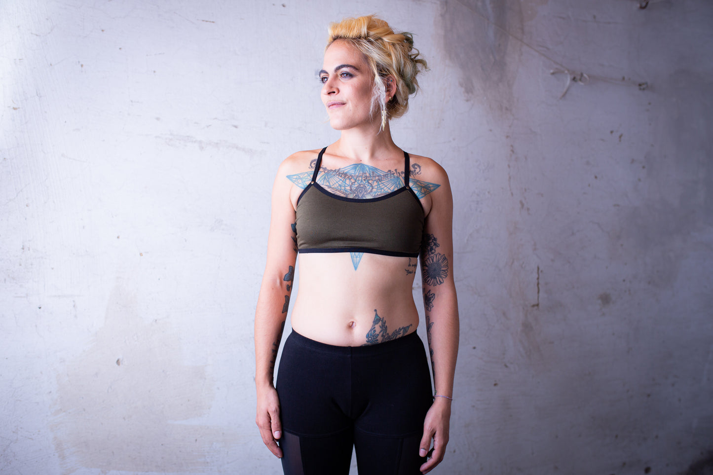 Black String Bra - with Rivets - Bra Top, Bralette, Bustier, Sports Bra, Yoga Top - olive green