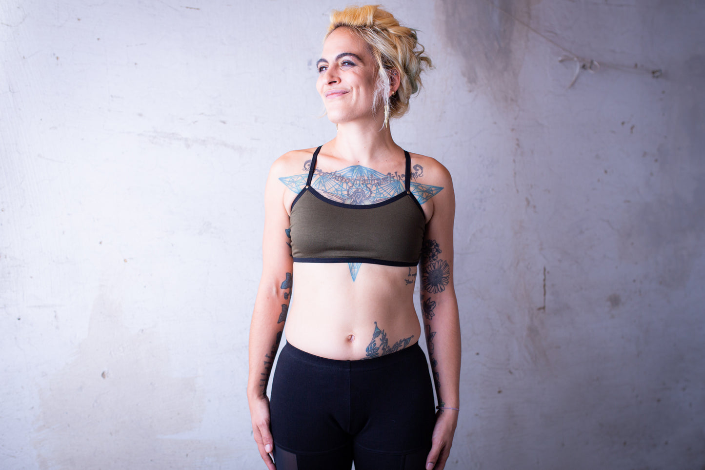 Black String Bra - with Rivets - Bra Top, Bralette, Bustier, Sports Bra, Yoga Top - olive green