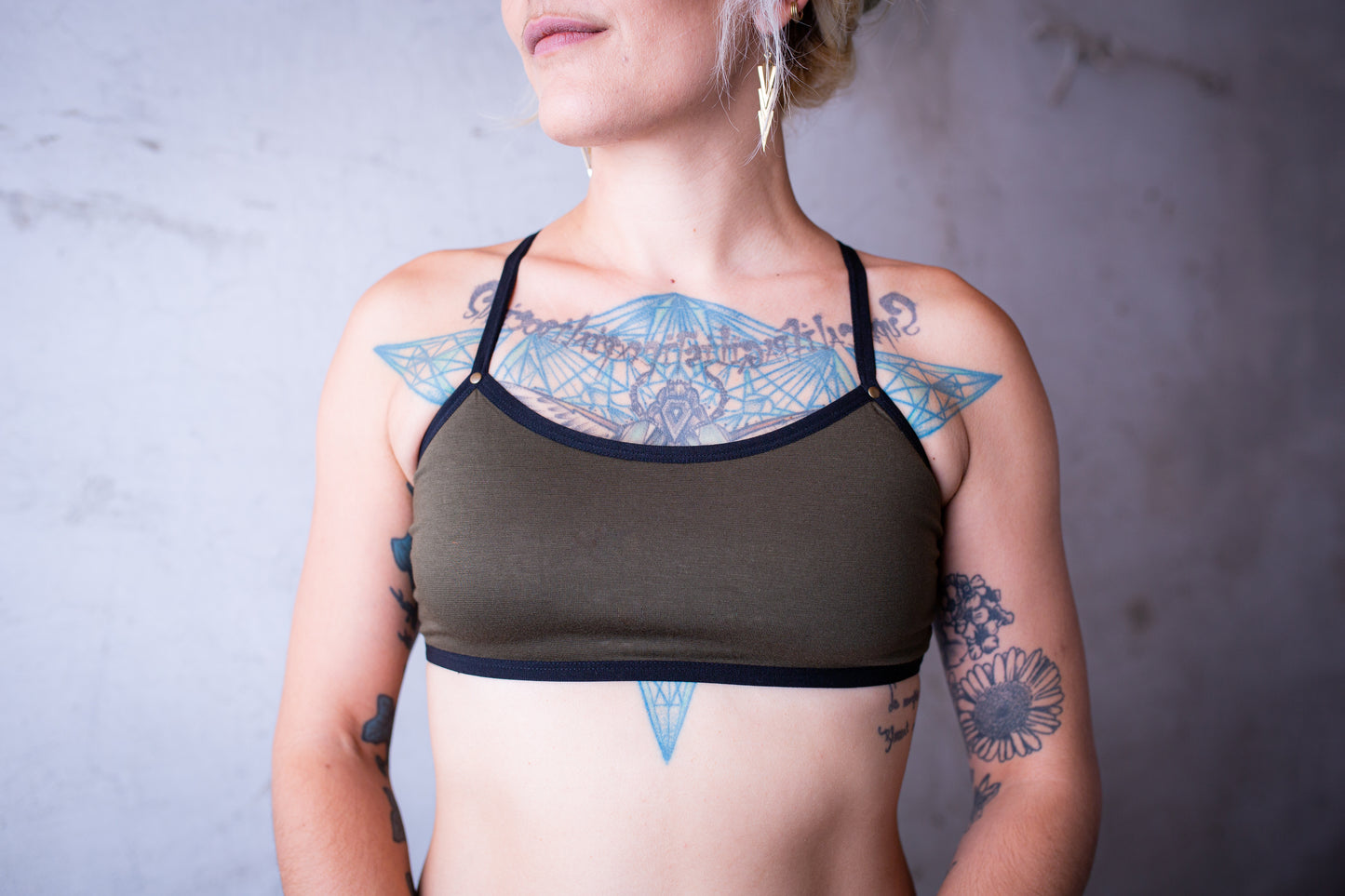 Black String Bra - with Rivets - Bra Top, Bralette, Bustier, Sports Bra, Yoga Top - olive green