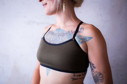 Black String Bra - with Rivets - Bra Top, Bralette, Bustier, Sports Bra, Yoga Top - olive green