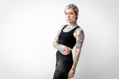 Schwarzes Bra Top aus doppellagigem Stoff, bequem und weich.