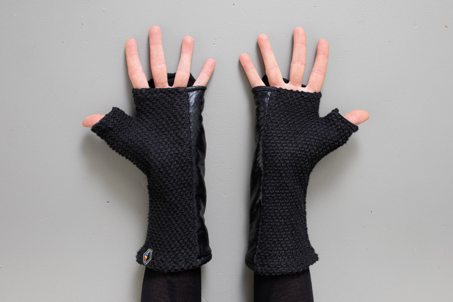 Wrist warmers - with shiny fabric and rivets - psy trance, cyberpunk - black