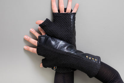 Wrist warmers - with shiny fabric and rivets - psy trance, cyberpunk - black