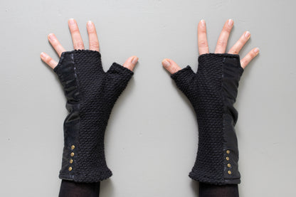 Wrist warmers - with shiny fabric and rivets - psy trance, cyberpunk - black