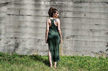 Long Dress, Maxi Dress with Racerback and Rivets - Batik, Tie-Dye - green-black