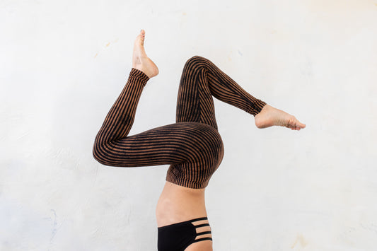 Leggings gestreift - Akrobatik, Yoga, Acroyoga - schwarz-apricot