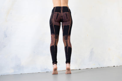 Leggings with abstract batik pattern - Garage, Grunge - Batik, Tie-Dye - unisex - orange-purple