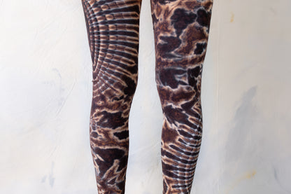 Leggings with an abstract floral Pattern - Batik, Tie-Dye - unisex - beige-brown-jeansblue