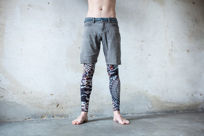 Leggings with an abstract floral Pattern - Batik, Tie-Dye - unisex - beige-brown-jeansblue