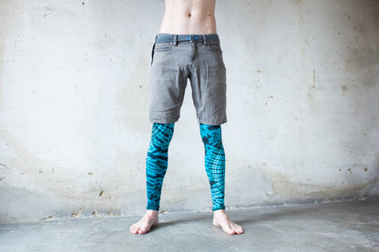 Leggings mit abstraktem Blumenmuster - Batik, Tie-Dye - unisex - blau-türkis