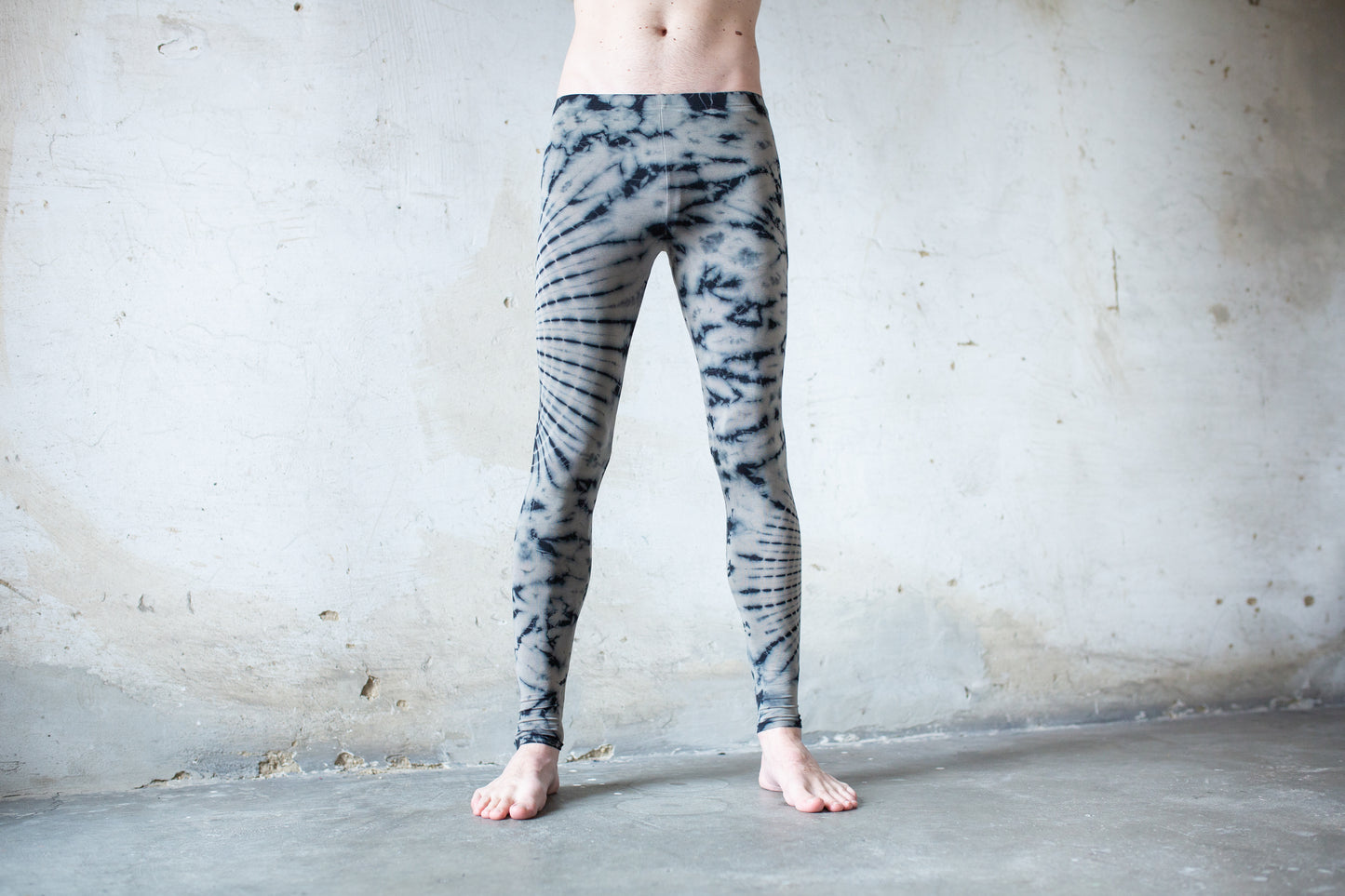 Leggings with an abstract floral Pattern - Batik, Tie-Dye - unisex - indigo, beige-blue