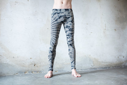 Leggings mit abstraktem Blumenmuster - Batik, Tie-Dye - unisex - indigo, beige-blau