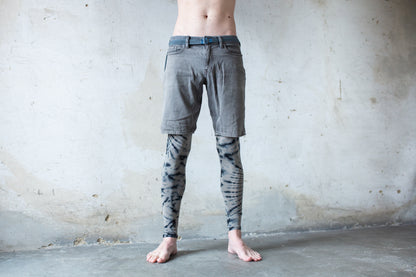 Leggings mit abstraktem Blumenmuster - Batik, Tie-Dye - unisex - indigo, beige-blau