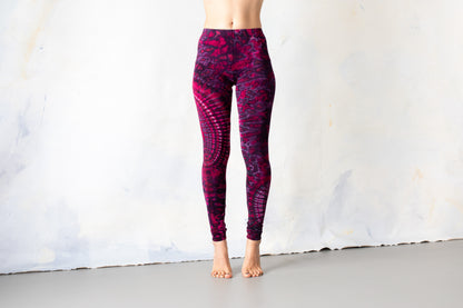 Leggings with an abstract floral Pattern - Batik, Tie-Dye - unisex - dark pink-purple