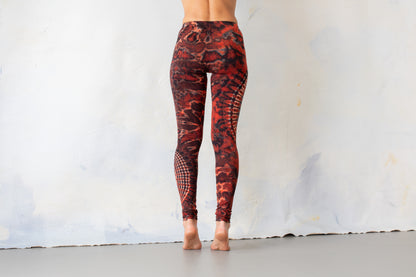 Leggings with an abstract floral Pattern - Batik, Tie-Dye - unisex - flashy red