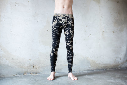 Leggings with an abstract floral Pattern - Batik, Tie-Dye - unisex - black-beige-gray