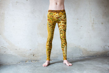 Leggings with an abstract floral Pattern - Batik, Tie-Dye - unisex - mustard brown