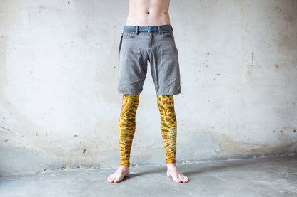 Leggings with an abstract floral Pattern - Batik, Tie-Dye - unisex - mustard brown