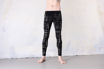 Leggings with Punky Scribble Pattern - Screen Printing, Tie-Dye - unisex - black-gray-beige