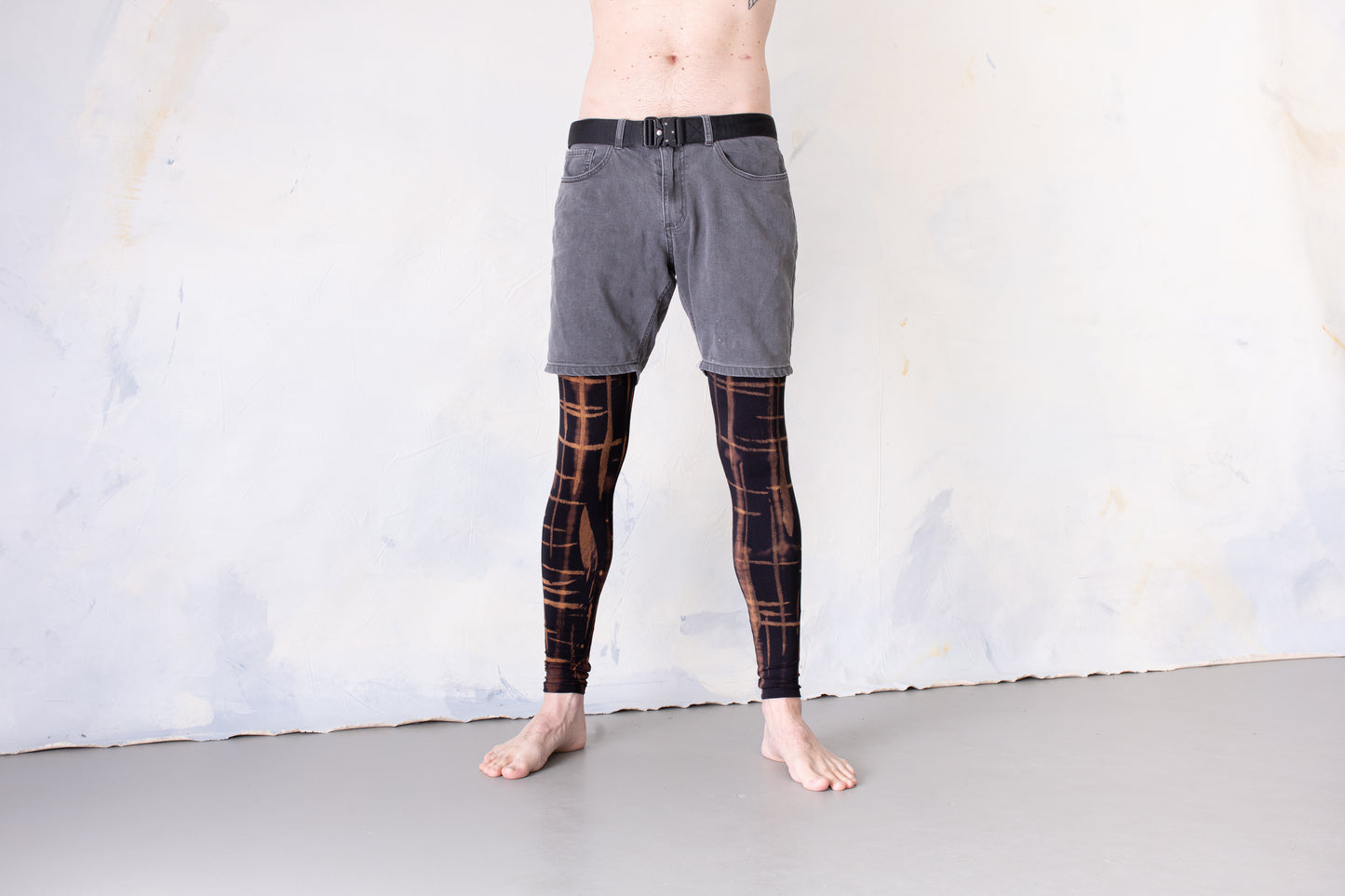 Leggings with Punky Scribble Pattern - Screen Printing, Tie-Dye - unisex - brown-orange-apricot