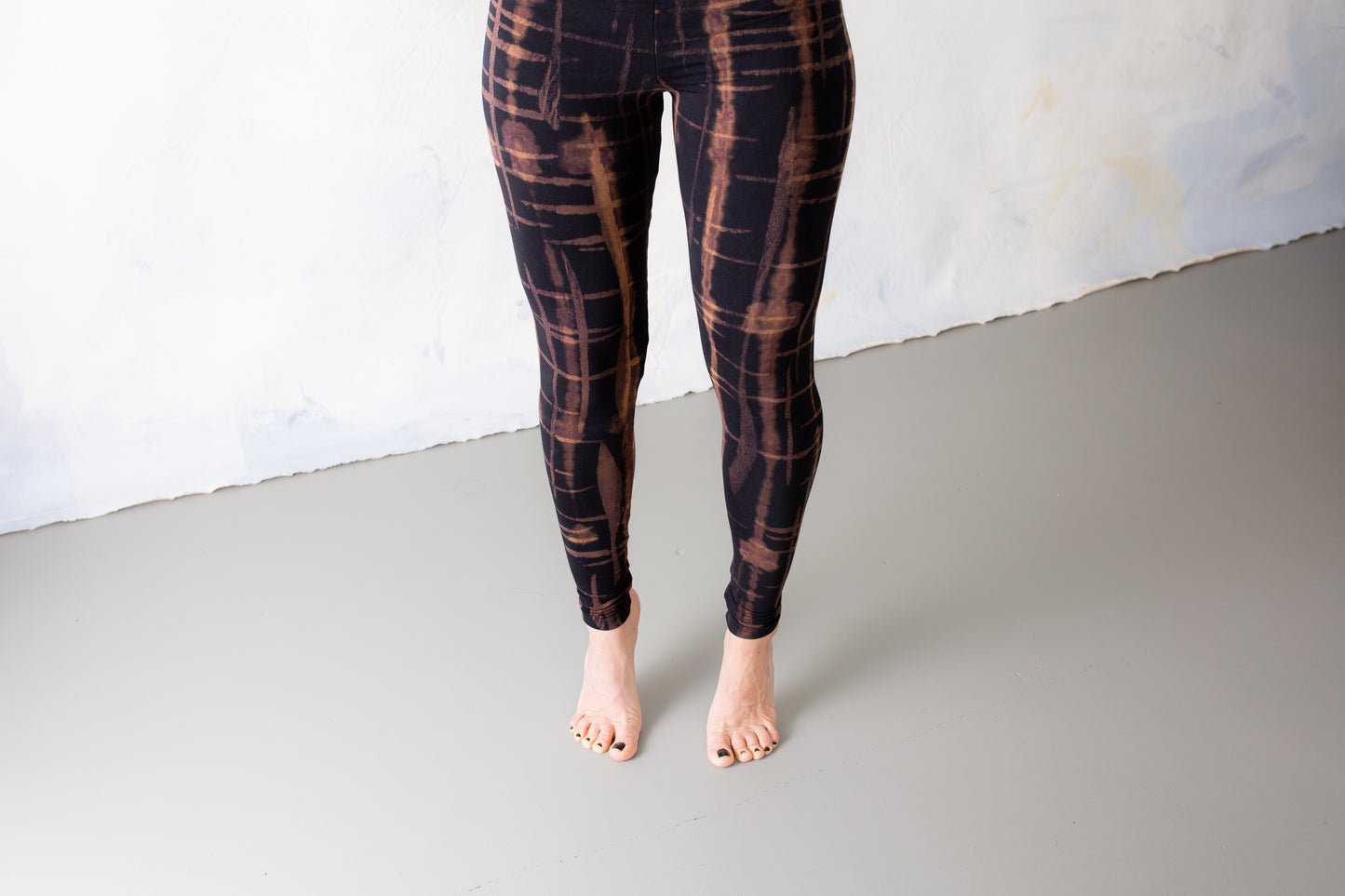 Leggings with Punky Scribble Pattern - Screen Printing, Tie-Dye - unisex - brown-orange-apricot