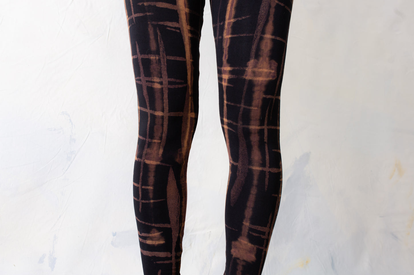 Leggings with Punky Scribble Pattern - Screen Printing, Tie-Dye - unisex - brown-orange-apricot