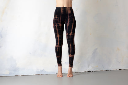 Leggings with Punky Scribble Pattern - Screen Printing, Tie-Dye - unisex - brown-orange-apricot