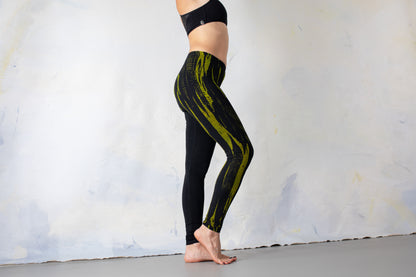 Leggings with Reptile Pattern - Batik, Tie-Dye - unisex - black-green-yellow