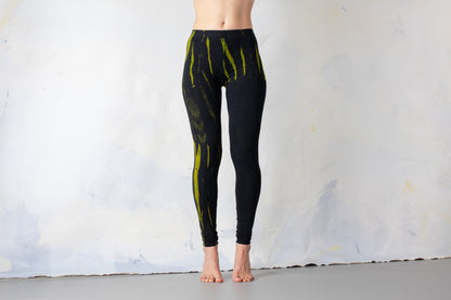 Leggings with Reptile Pattern - Batik, Tie-Dye - unisex - black-green-yellow