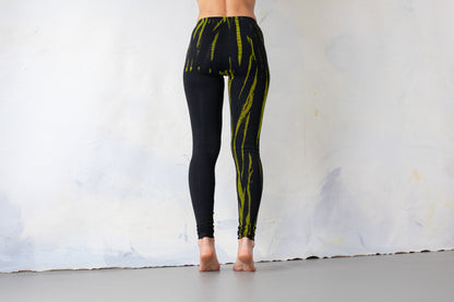 Leggings with Reptile Pattern - Batik, Tie-Dye - unisex - black-green-yellow