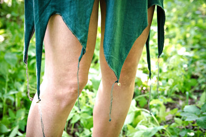 Elastic Cut-Out Dress with Defect - with Brass Beads and Bells - forest green