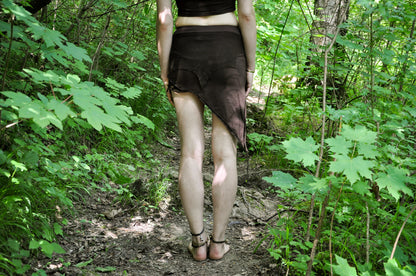 Asymmetrical Mini Skirt - with Net and Cut-Out Elements - brown 