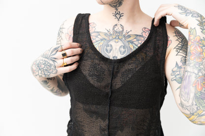 Net Top - see-through, with Visible Seams - black