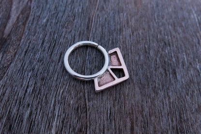 Piercing - Earring with Geometric Design - Copper and Silver