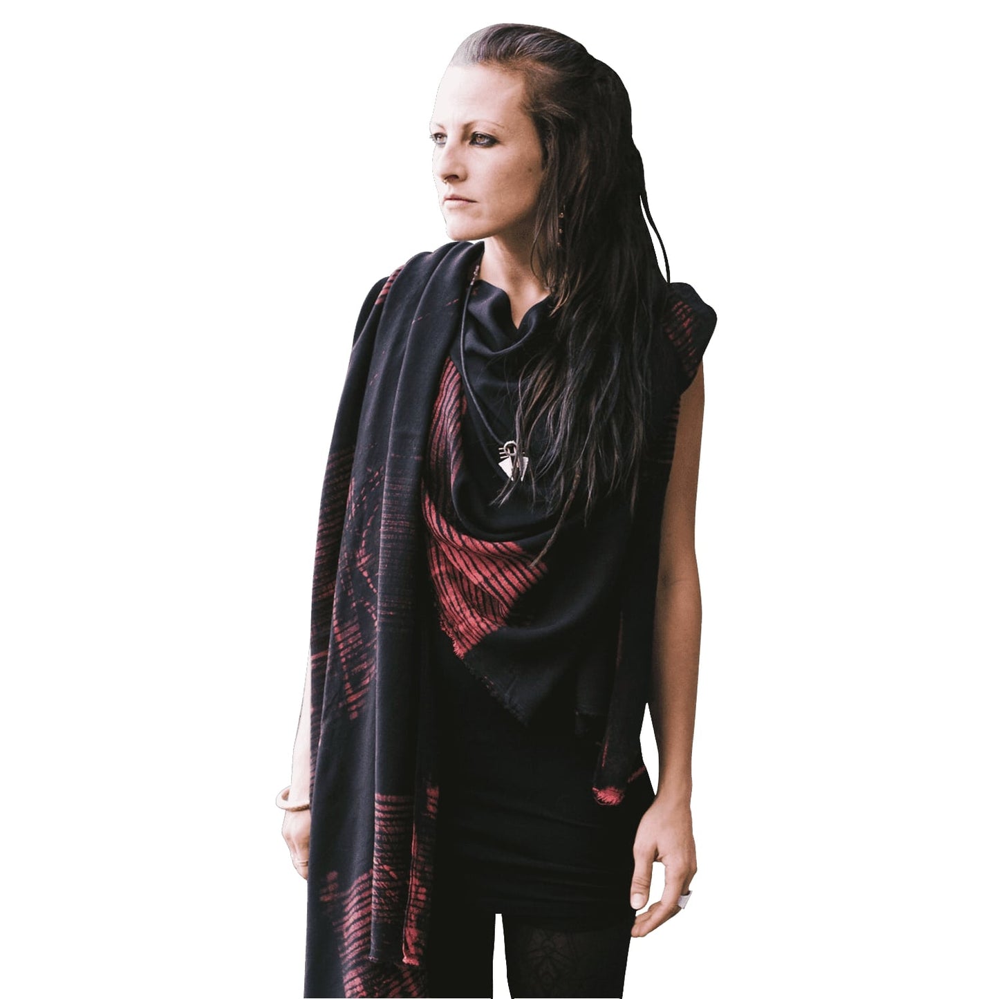 Sarong with a striped Batik Pattern - Pareo, Scarf, Shawl - Tie-Dye, Block Print - black-red 