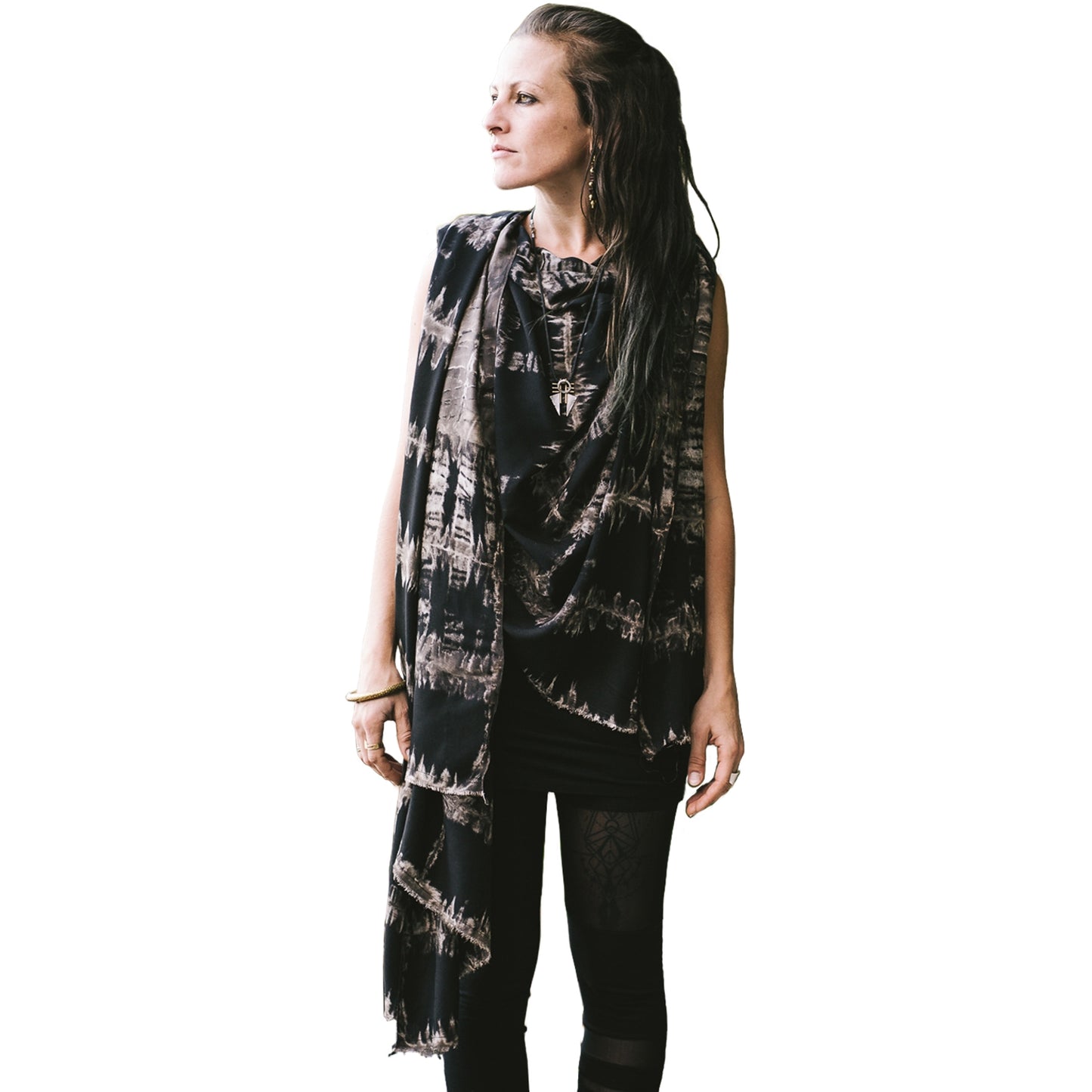 Sarong with geometrical batik pattern - Pareo, Scarf, Shawl - Tie-Dye – black-beige-gray