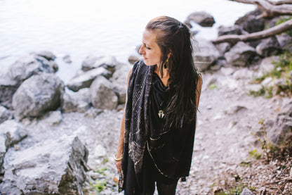 Sarong with a striped Batik Pattern - Pareo, Scarf, Shawl - Tie-Dye, Block Print - black-beige-gray 